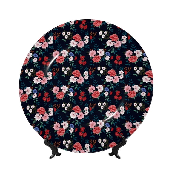 Picia Rose Flowers Pattern Bone China Decorative Plate – Wall Decor with Stand and Adhesive, Elegant Ornament for Living Room, Office, or Entryway-6in