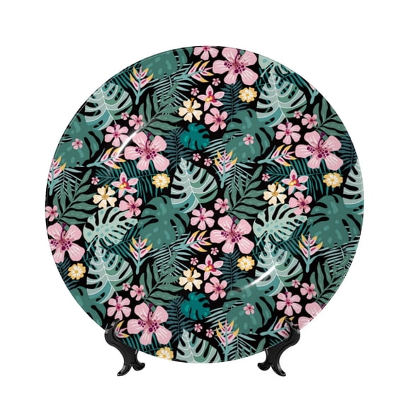 Picia Rose Flowers Pattern Bone China Decorative Plate – Wall Decor with Stand and Adhesive, Elegant Ornament for Living Room, Office, or Entryway-7in