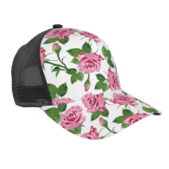 Picia Rose Flowers Pattern Trucker Hat,Baseball Cap,Sun Protection Cap,Stylish Headwear,Leisure Cap,Outdoor Sports Cap