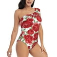 thumbnail image 1 of Picia Rose Flowers Pattern Women's One Piece Swimsuits,One Shoulder Swimwear Asymmetric ,Ruffle Monokinis Bathing Suits,High Waisted Flattering Bathing Suits-Small, 1 of 8