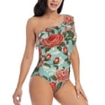 thumbnail image 1 of Picia Rose Flowers Pattern Women's One Piece Swimsuits,One Shoulder Swimwear Asymmetric ,Ruffle Monokinis Bathing Suits,High Waisted Flattering Bathing Suits-, 1 of 8