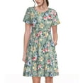 thumbnail image 1 of Picia Rose Flowers Pattern Women's Short Sleeve Summer Dress Pleated Loose Swing Knee Length Short Sleeve Swing Dresses, 1 of 6