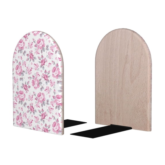 Picia Rose Flowers Pattern Wood Bookends for Shelves,Non-slip Bookends, Heavy Duty Wooden Bookend Support,1 Pair