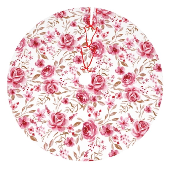 Picia Rose Flowers Print Christmas Tree Skirt , Christmas Tree Skirt Ornaments for Merry Christmas Holiday Party Decorations Indoor Outdoor-30"