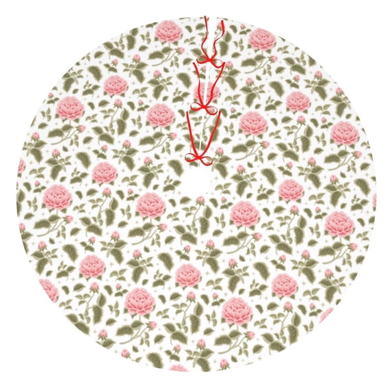 Picia Rose Flowers Print Christmas Tree Skirt , Christmas Tree Skirt Ornaments for Merry Christmas Holiday Party Decorations Indoor Outdoor-48"