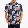 thumbnail image 1 of Picia Rose Flowers Print Men's Polo Shirt, Two-Button Closure Pique Polo Shirt, Summer Fashion Golf Shirt-3X-Large, 1 of 6