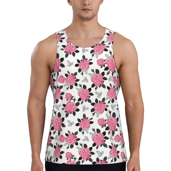 Picia Rose Flowers Printed Men’s Performance Tank, Men's Workout Tank Top Moisture-Wicking Tank Top Muscle tee, Breathable Workout Shirt-XX-Large