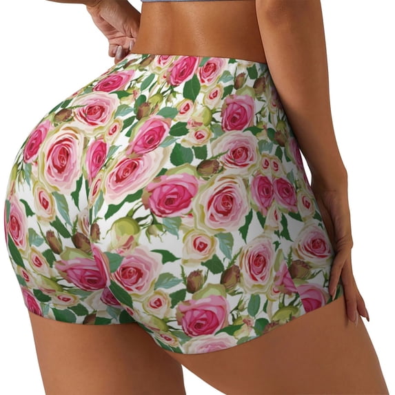 Picia Rose Flowers Printed Workout Shorts for Women Seamless Scrunch Butt Lifting High Waisted Yoga Gym Booty Running Moisture-wicking Short Pants-Large