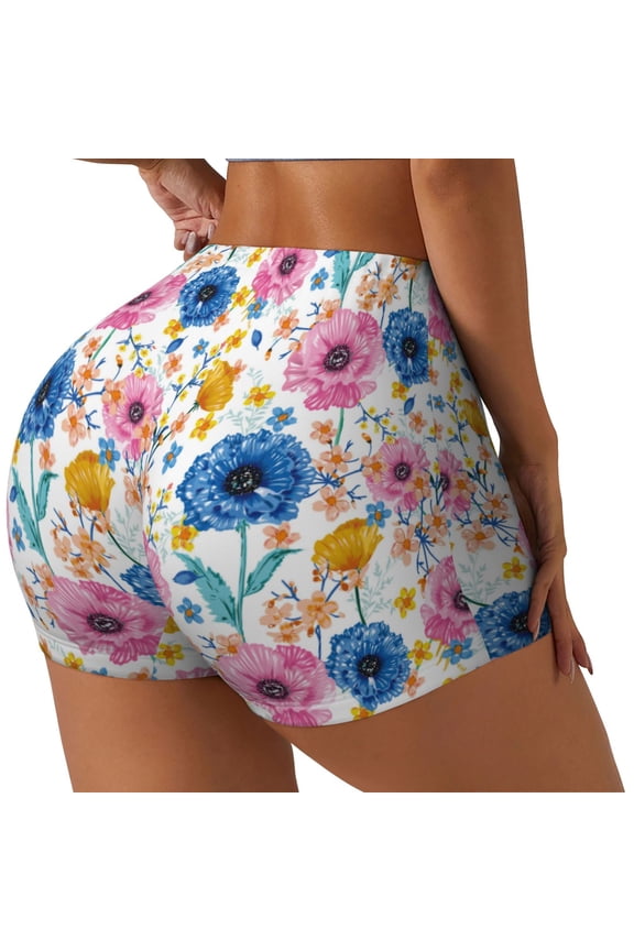 Rose Flowers Printed Workout Shorts for Women Seamless Scrunch Butt Lifting High Waisted Yoga Gym Booty Running Moisture-wicking Short Pants-Small