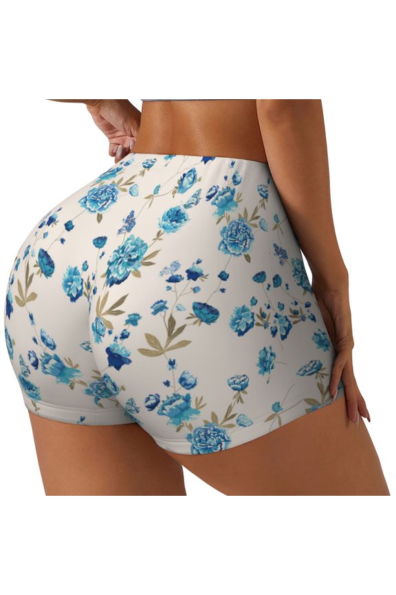 Rose Flowers Printed Workout Shorts for Women Seamless Scrunch Butt Lifting High Waisted Yoga Gym Booty Running Moisture-wicking Short Pants-X-Large