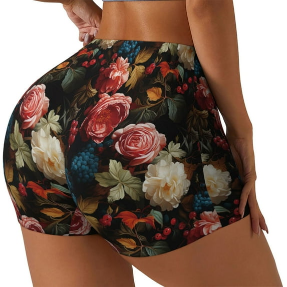 Picia Rose Flowers Printed Workout Shorts for Women Seamless Scrunch Butt Lifting High Waisted Yoga Gym Booty Running Moisture-wicking Short Pants-XX-Large