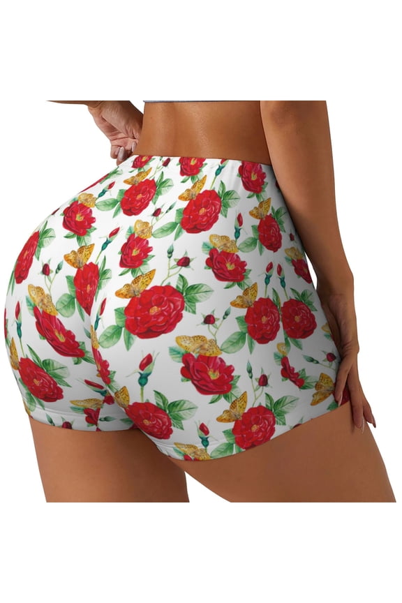 Rose Flowers Printed Workout Shorts for Women Seamless Scrunch Butt Lifting High Waisted Yoga Gym Booty Running Moisture-wicking Short Pants-XX-Large