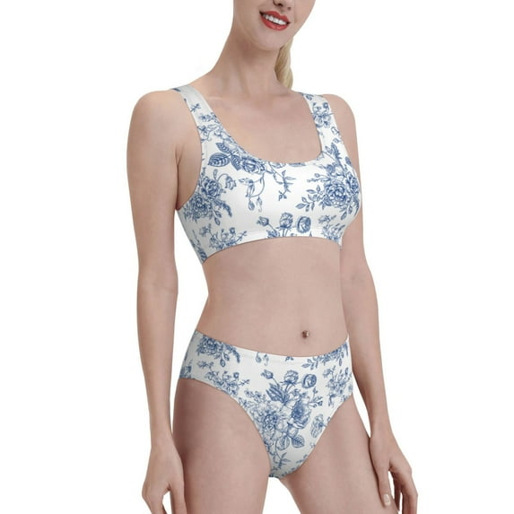 Picia Rose Flowers Women's High Waisted Bikini Scoop Neck Swimsuit Two Pieces Bathing Suit-Medium