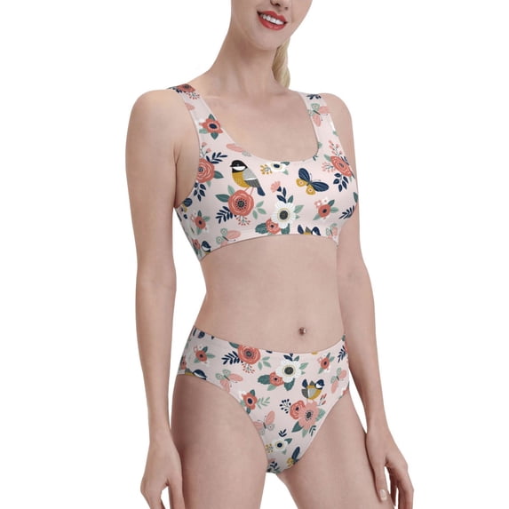 Picia Rose Flowers Women's High Waisted Bikini Scoop Neck Swimsuit Two Pieces Bathing Suit-XX-Large