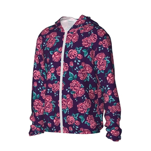 Picia Rose Flowers Women's Men's UPF 50+ Sun Protection Hoodie Shirt Long Sleeve SPF Fishing Outdoor UV Hiking Lightweight Shirts-Large