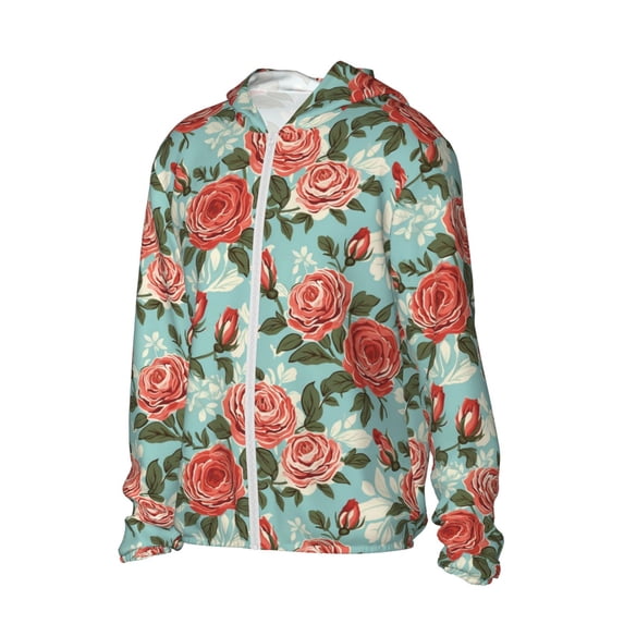 Picia Rose Flowers Women's Men's UPF 50+ Sun Protection Hoodie Shirt Long Sleeve SPF Fishing Outdoor UV Hiking Lightweight Shirts-