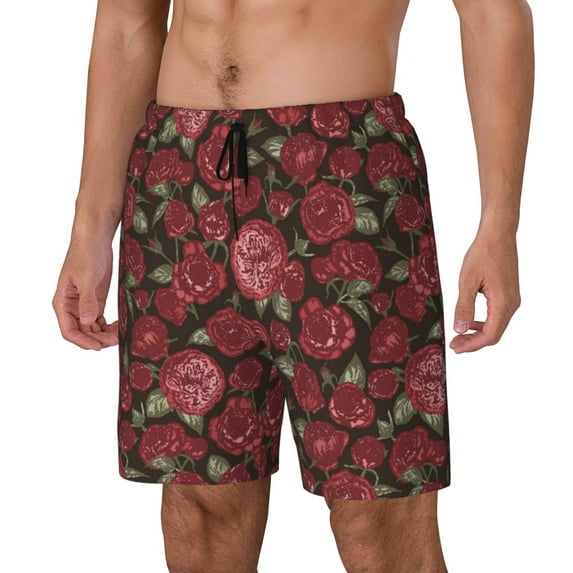 Picia Rose Flowers pattern Mens Swim Trunks with Compression Liner Stretch Beach Shorts Quick Dry with Zipper Pockets No-Chafing Board Shorts-3X-Large