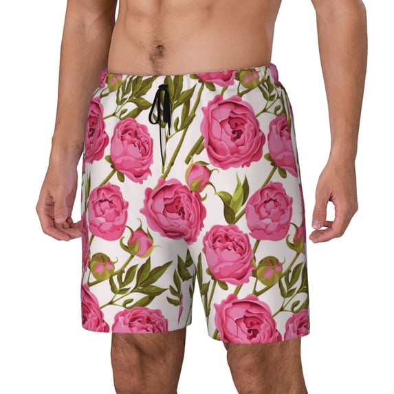 Picia Rose Flowers pattern Mens Swim Trunks with Compression Liner Stretch Beach Shorts Quick Dry with Zipper Pockets No-Chafing Board Shorts-3X-Large