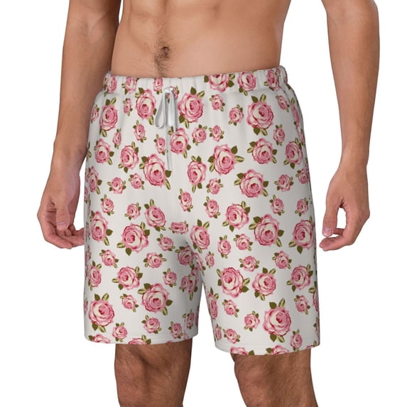 Picia Rose Flowers pattern Mens Swim Trunks with Compression Liner Stretch Beach Shorts Quick Dry with Zipper Pockets No-Chafing Board Shorts-XX-Large