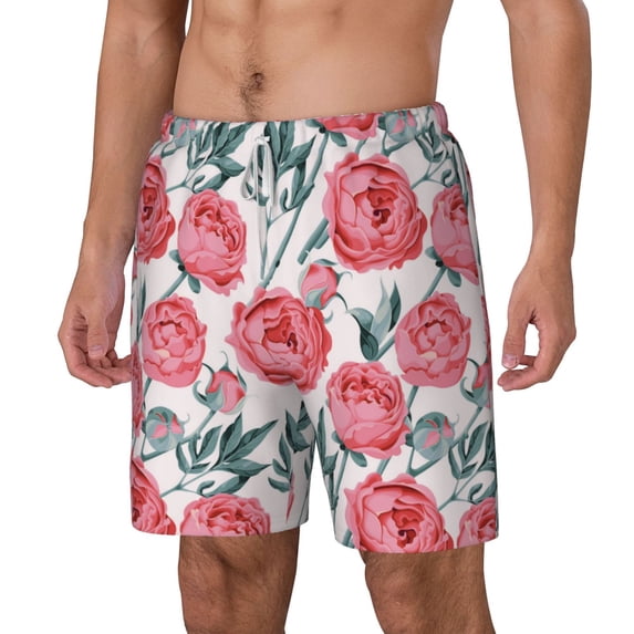 Picia Rose Flowers pattern Mens Swim Trunks with Compression Liner Stretch Beach Shorts Quick Dry with Zipper Pockets No-Chafing Board Shorts-XX-Large