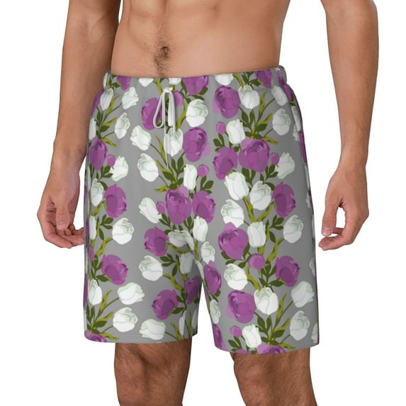 Picia Rose Flowers pattern Mens Swim Trunks with Compression Liner Stretch Beach Shorts Quick Dry with Zipper Pockets No-Chafing Board Shorts-XX-Large