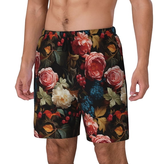 Picia Rose Flowers pattern Mens Swim Trunks with Compression Liner Stretch Beach Shorts Quick Dry with Zipper Pockets No-Chafing Board Shorts-XX-Large
