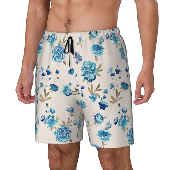 Picia Rose Flowers pattern Mens Swim Trunks with Compression Liner Stretch Beach Shorts Quick Dry with Zipper Pockets No-Chafing Board Shorts-XX-Large