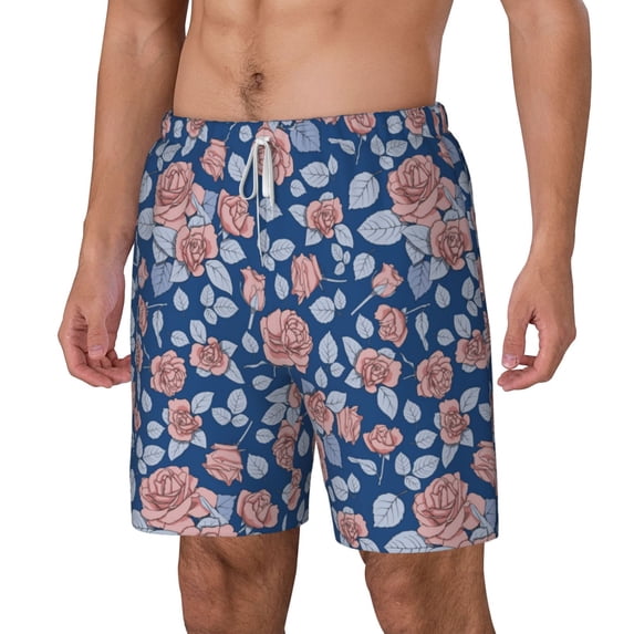 Picia Rose Flowers pattern Mens Swim Trunks with Compression Liner Stretch Beach Shorts Quick Dry with Zipper Pockets No-Chafing Board Shorts-Medium