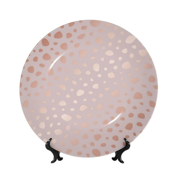 Picia Rose Gold Abstract Spots 1 Pattern Bone China Decorative Plate – Wall Decor with Stand and Adhesive, Elegant Ornament for Living Room, Office, or Entryway-7in