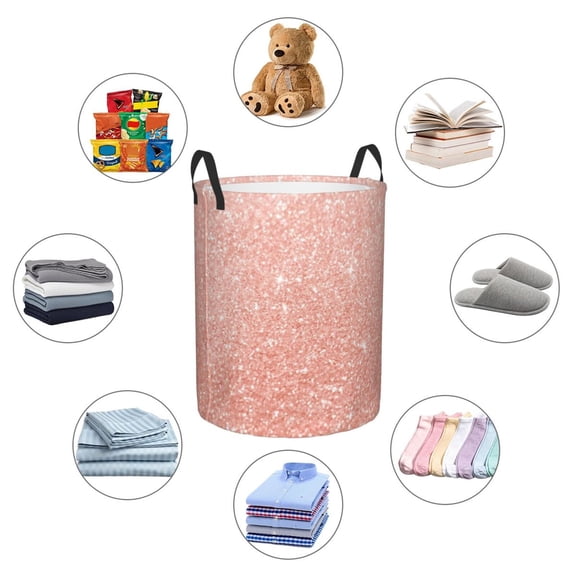 Picia Rose Gold Glitter Large Laundry Basket, Waterproof, Freestanding Laundry Hamper, Collapsible Tall Clothes Hamper with Extended Handles-Small