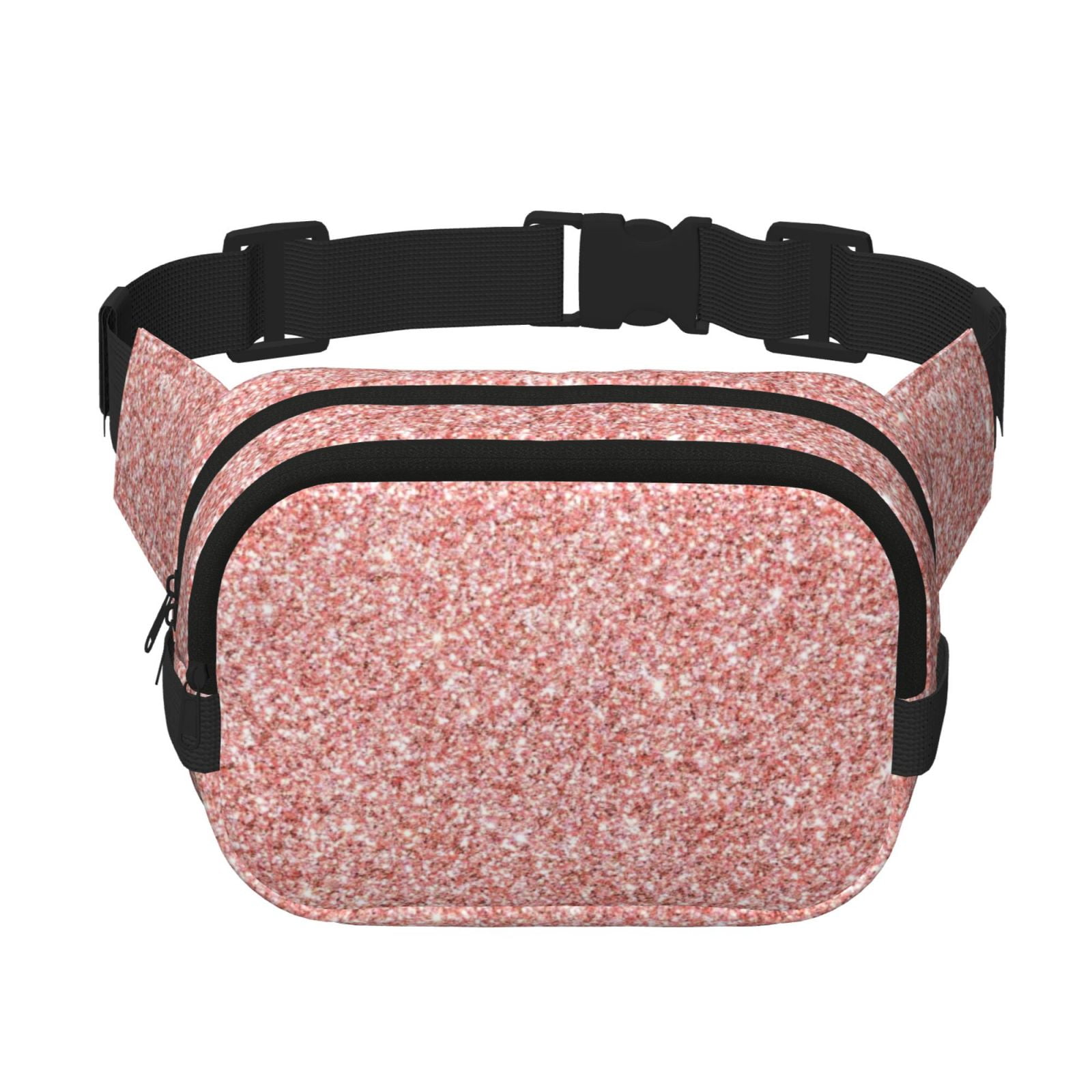 Picia Rose Gold Glitter Print Square Double-Layer Waist Bag Mini Adjustable Waist Belt Bag Exercise Running Travel Hiking