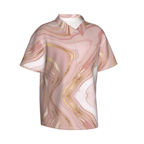 Picia Rose Gold Glitter Splatter Gentle Cotton Regular Fit Short Sleeve Casual Hawaiian Shirt for Men-Small