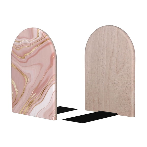 Picia Rose Gold Glitter Splatter Pattern Wood Bookends for Shelves,Non-slip Bookends, Heavy Duty Wooden Bookend Support,1 Pair