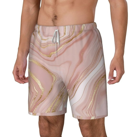 Picia Rose Gold Glitter Splatter pattern Mens Swim Trunks with Compression Liner Stretch Beach Shorts Quick Dry with Zipper Pockets No-Chafing Board Shorts-Medium