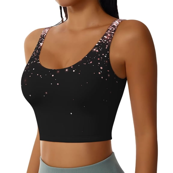 Picia Rose Gold Glitter1 Sports Bra for Women,Padded Strappy Sports Bras Medium Support Yoga Bra with Removable Cups,Running Yoga Bra-Medium