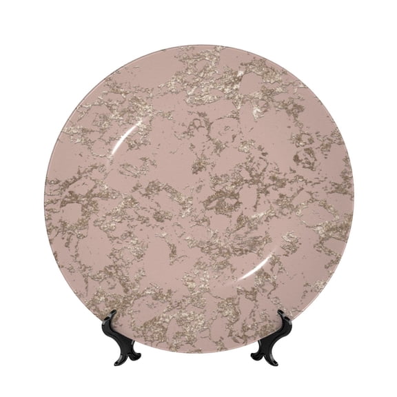 Picia Rose Gold Marble Texture Pattern Bone China Decorative Plate – Wall Decor with Stand and Adhesive, Elegant Ornament for Living Room, Office, or Entryway-7in