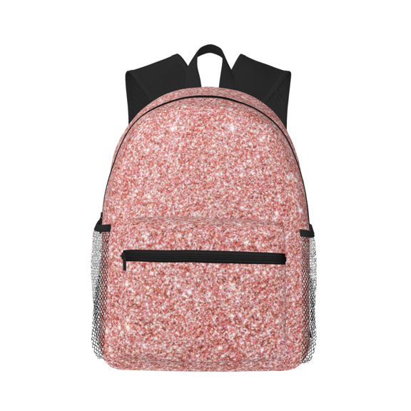 Picia Rose Gold Pink Glitter Large Capacity Backpack Classic Style Backpack Casual Backpack Water-Resistant School Work Travel Outdoor Backpack
