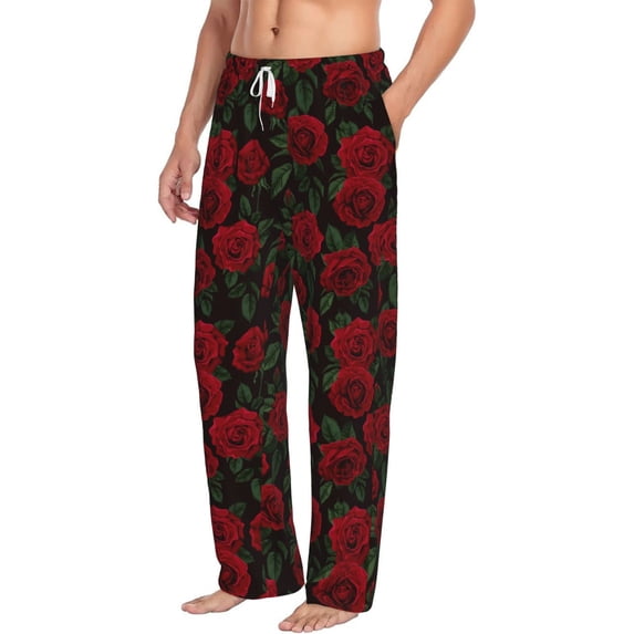 Picia Rose Mens Soft Woven Cotton Elastic Waistband Sleep Pajama Pant Lounge Sleep Pant With Pockets And Drawstring-Large