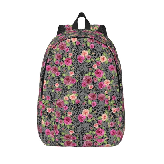Picia Rose Mix Leopard Printed Canvas Daypack - Stylish and Durable Vintage Compact Backpack - Class, Work, Travel, or Laptop Bookbag,Organized Compartments-Small
