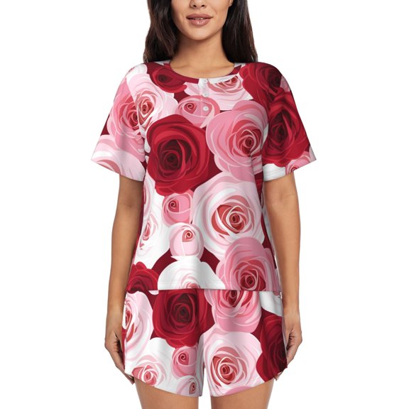 Picia Rose Pajamas Sets for Women Soft Short-Sleeved Pjs with Lounge Shorts Two Piece Sleepwear-Medium