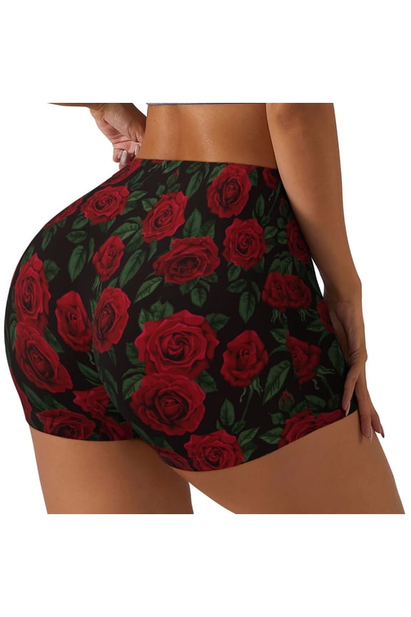 Rose Printed Workout Shorts for Women Seamless Scrunch Butt Lifting High Waisted Yoga Gym Booty Running Moisture-wicking Short Pants-
