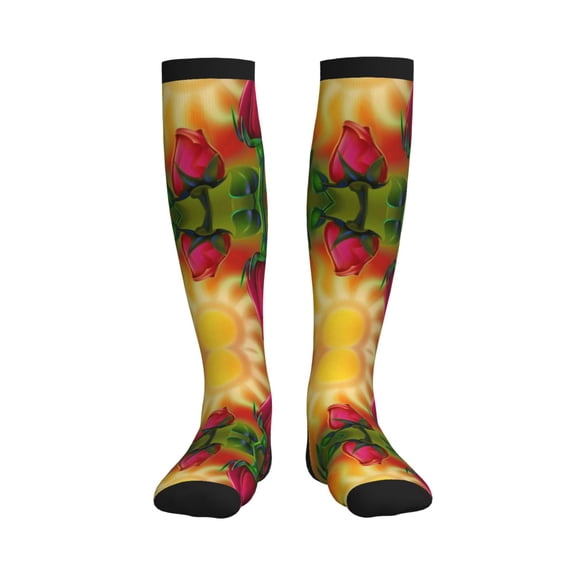 Picia Rose Psychedelic Printed Sports Compression Socks - 15-20mmHg Graduated Compression, High-Performance Soft and Breathable Socks for Men and Women