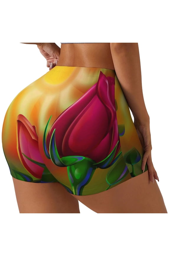 Rose Psychedelic Printed Workout Shorts for Women Seamless Scrunch Butt Lifting High Waisted Yoga Gym Booty Running Moisture-wicking Short Pants-Small