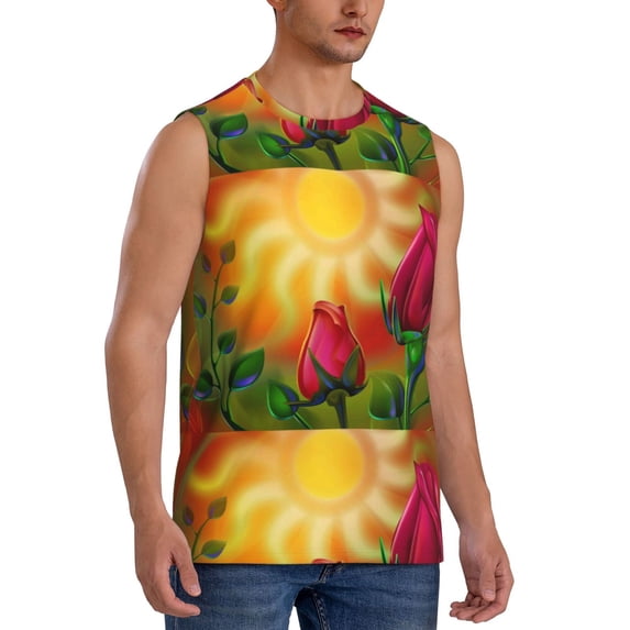 Picia Rose Psychedelic mens Cotton Tank Undershirts , Moisture-wicking Ribbed Tanks, Lightweight Cotton Tank Undershirts-X-Large
