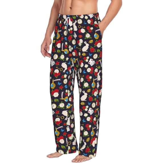 Picia Rose Rabbit Mens Soft Woven Cotton Elastic Waistband Sleep Pajama Pant Lounge Sleep Pant With Pockets And Drawstring-X-Large