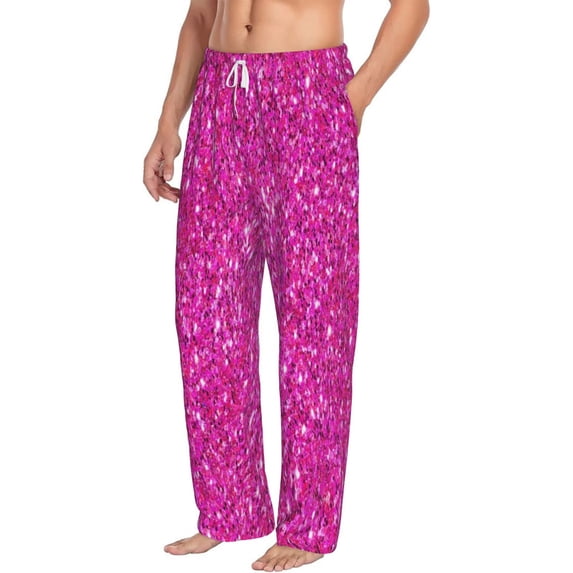 Picia Rose Red Glitter Mens Soft Woven Cotton Elastic Waistband Sleep Pajama Pant Lounge Sleep Pant With Pockets And Drawstring-Medium