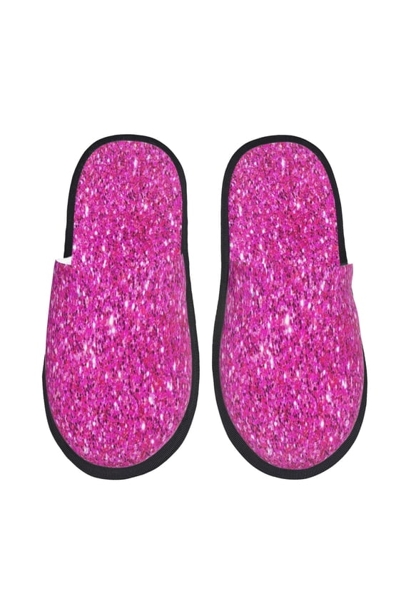 Rose Red Glitter Print Women's Fuzzy Fluffy House Slippers Plush Memory Foam Shoes Indoor Outdoor-Medium