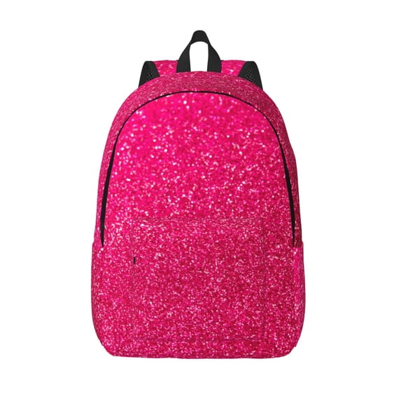 Picia Rose Red Glitter Printed Canvas Daypack - Stylish and Durable Vintage Compact Backpack - Class, Work, Travel, or Laptop Bookbag,Organized Compartments-Medium