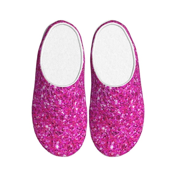 Picia Rose Red Glitter for Women's Lamb-hug Comfy Fleece House Slippers Memory Foam, Slip-on House Shoes Indoor Outdoor-37/38