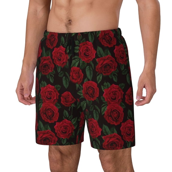 Picia Rose pattern Mens Swim Trunks with Compression Liner Stretch Beach Shorts Quick Dry with Zipper Pockets No-Chafing Board Shorts-XX-Large